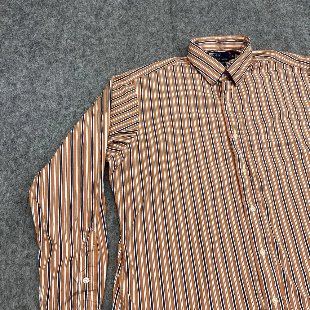 Polo Ralph Lauren Shirt Mens‎ L Orange Stripe Long Sleeve Button Curham Sport